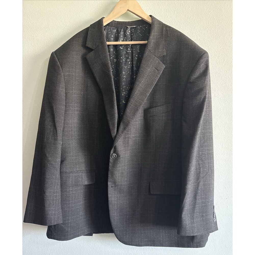 OAK HILL Mens Black Plaid Blazer Sport Coat Casual Jacket Size 3XL 54/ 56R Suit